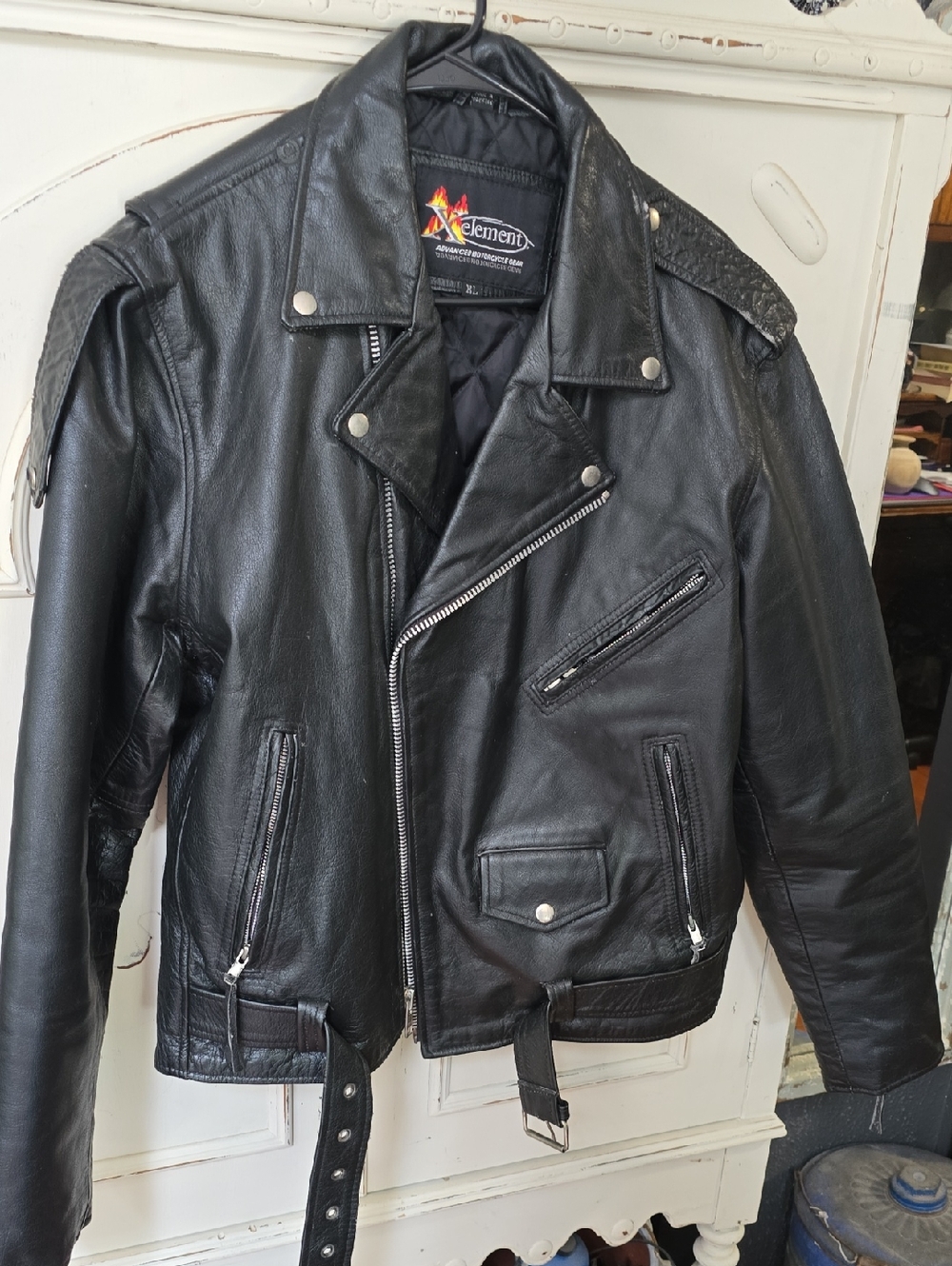 Element Black Leather Motorcycle Bomber Jacket